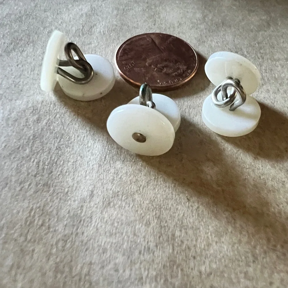 Vintage White Mother of Pearl Tuxedo Shirt Studs Set of 3 Formal Silver Tone